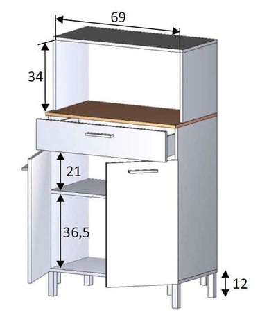 Denby White and Oak Two-Door Kitchen Utility Cupboard with Microwave Hutch - UK Luxury Furniture